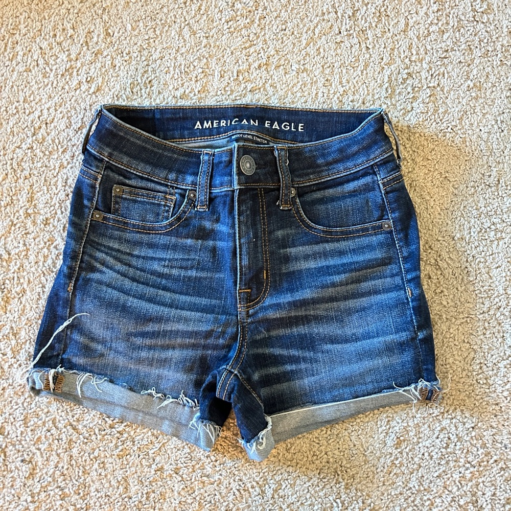 American Eagle Outfitters Women's Blue Denim Shorts - hi rise shortie